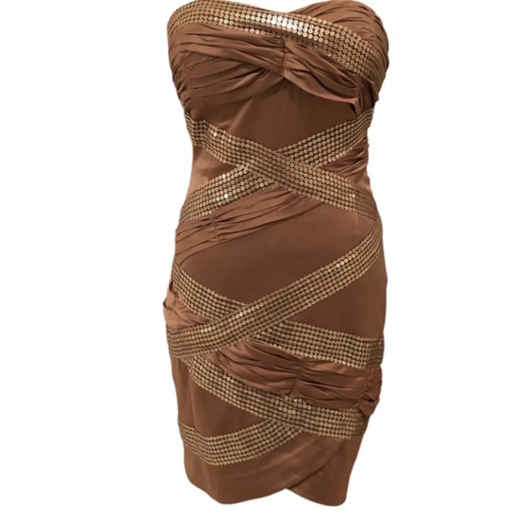 Arden B. Bronze & Gold Bandage Bodycon Dress - Picture 2 of 7